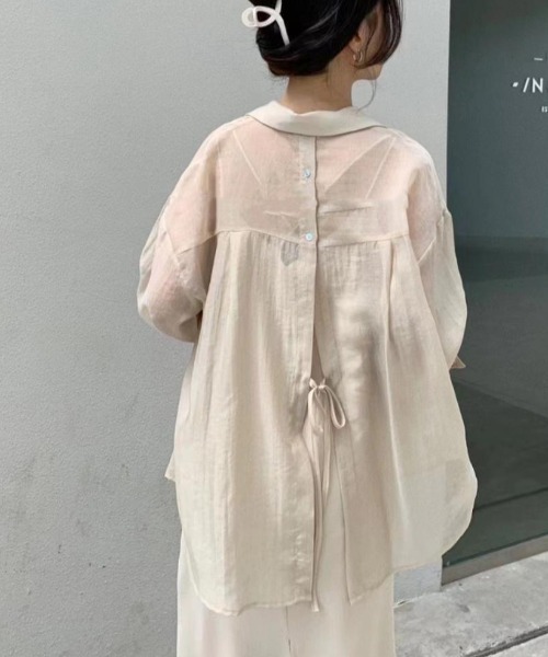 ブラウス シャツ バックリボンシアーブラウス レディース CLEA ブラウス シャツ バックリボンシアーオーバーサイズシャツ