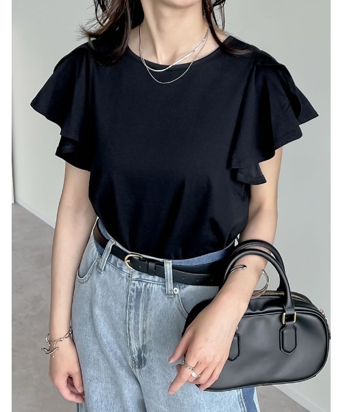 落ち感サラリ素材 フリルスリーブ ボーダーTシャツ L | OSIR.OLSZTYN.PL