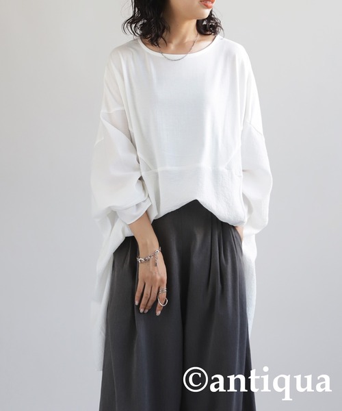 異素材切り替えTEE antiqua tシャツ ドルマンスリーブ異素材切り替えトップス