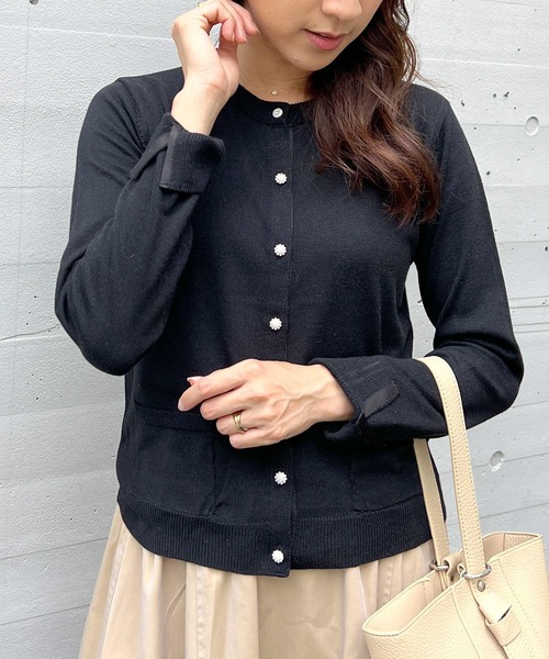 PICCIN PERLA ビジューカーディガン新品 PICCIN PERLA カーディガン ビジューボタンバイカラー
