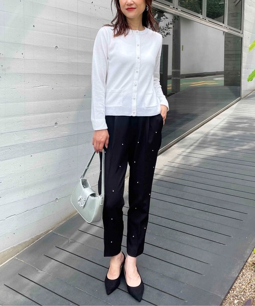 PICCIN PERLA ビジューカーディガン新品 PICCIN PERLA カーディガン ビジューボタンバイカラー