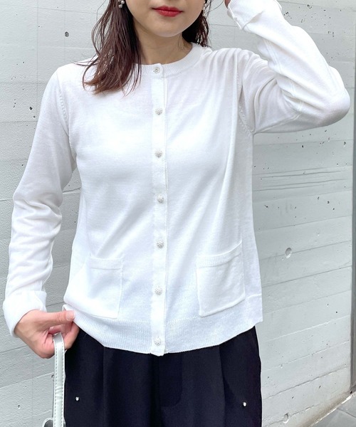 PICCIN PERLA ビジューカーディガン新品 PICCIN PERLA カーディガン ビジューボタンバイカラー