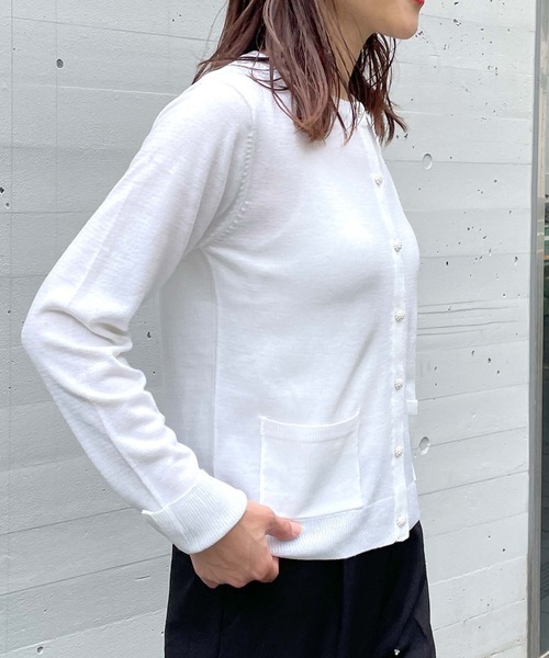 PICCIN PERLA ビジューカーディガン新品 PICCIN PERLA カーディガン ビジューボタンバイカラー
