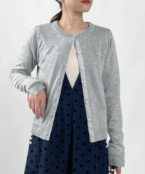 PICCIN PERLA ビジューカーディガン新品 PICCIN PERLA カーディガン ビジューボタンバイカラー