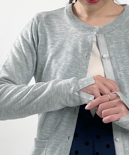 PICCIN PERLA ビジューカーディガン新品 PICCIN PERLA カーディガン ビジューボタンバイカラー