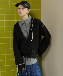 MAISON SPECIAL ニット セーター Hand Stitch Deep V-neck