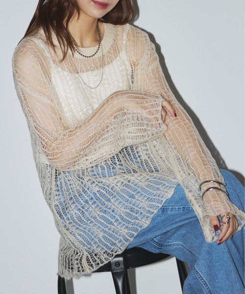 ニット セーター 「MAISON BREEZE reveur」モヘア混ニット 透かし編み チュニックPO 31943C333 XNN レディース