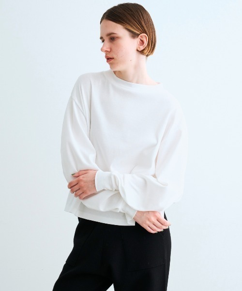 three dots ニット シルキーコットンニット カーヴドスリーブ 