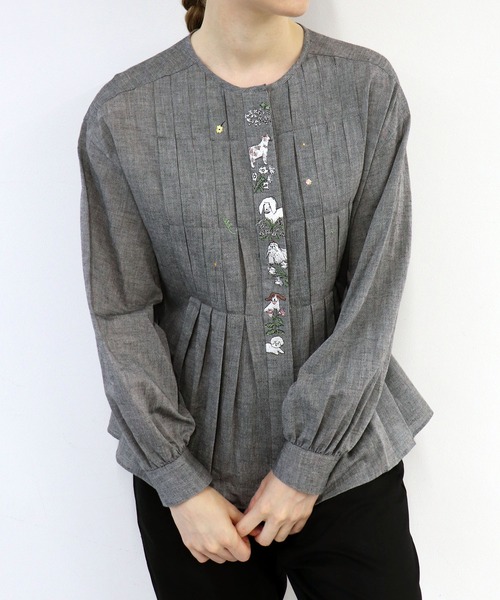 ハウピア　８分丈　刺繍ブラウス haupia ブラウス シャツ にっこり ほっこり「刺しゅうブラウス