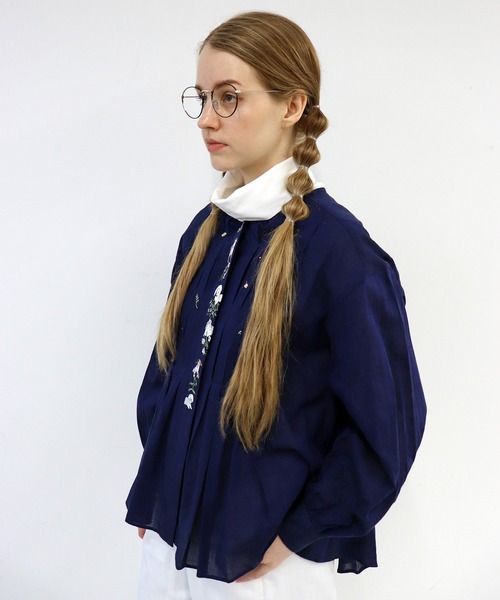 ハウピア　８分丈　刺繍ブラウス haupia ブラウス シャツ にっこり ほっこり「刺しゅうブラウス