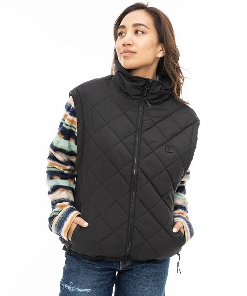 ベスト ジレ BILLABONG レディース TRANSPORT PUFFER VES ベスト/ビラボンキルティングドローコード付きベスト レディース