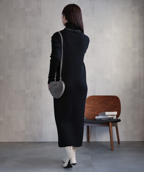 ap retro ワンピース ハイネックリブニットワンピース ロング丈/アウト