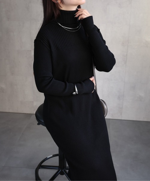 ap retro ワンピース ハイネックリブニットワンピース ロング丈/アウト