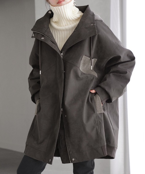 HUG.U（ハグユー） モッズコート コート 2way ヴィーガンレザー