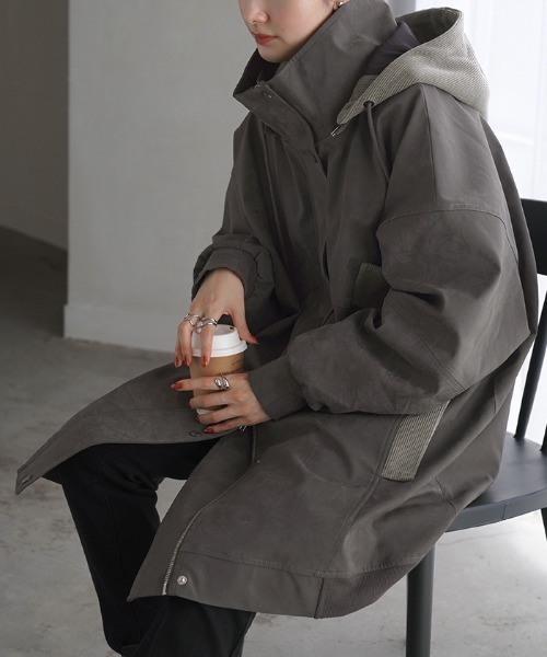 HUG.U（ハグユー） モッズコート コート 2way ヴィーガンレザー