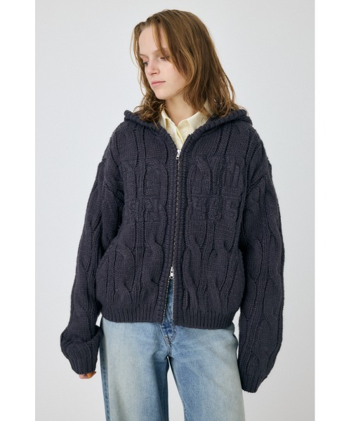 ニット セーター CABLE ZIP UP ニットフーディ レディース