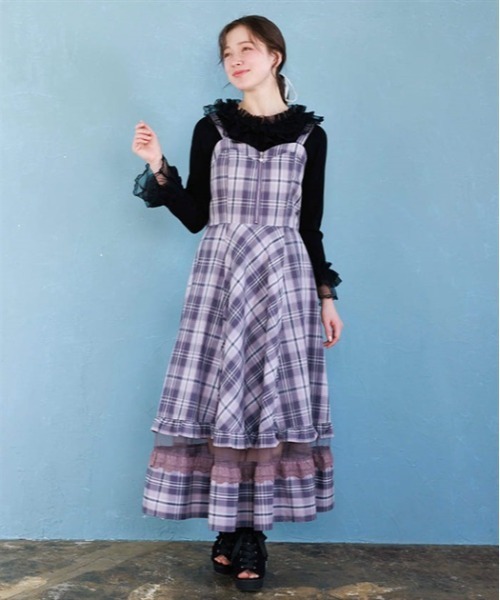 axes femme ジャンパースカート センタージップチェック