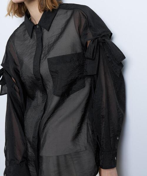 LANVIN en Bleu ブラウス シャツ オーガンジーショルダーリボン