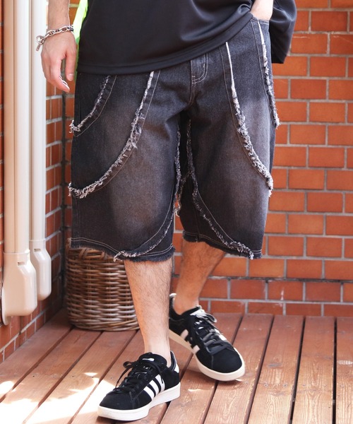 8 ハーフパンツ ジーンズ バイアス＆トライバルフリンジショーツ 