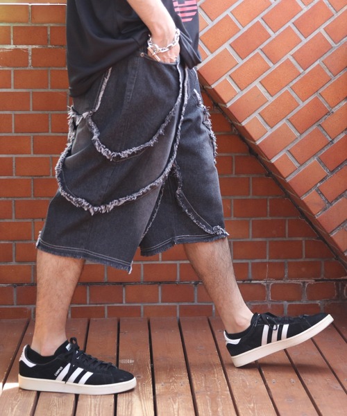 8 ハーフパンツ ジーンズ 短パン バイアス＆トライバルフリンジ