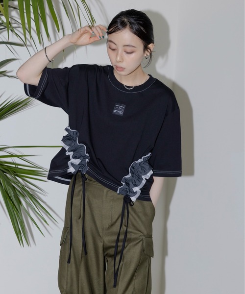 エイミーロウ　サイドフリル ドロスト クロップドTシャツ　Eimee Law サイドフリル ドロスト クロップドTシャツ Eimee Law│Eimee Law