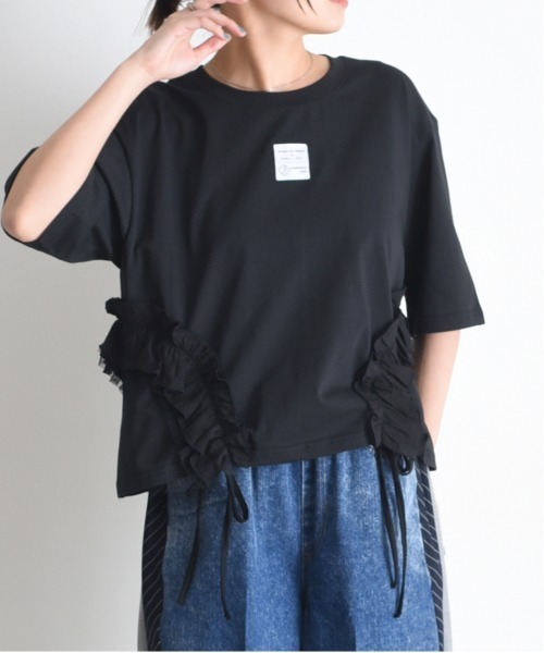 tシャツ サイドフリル ドロスト クロップドTシャツ レディース Eimee Law tシャツ サイドフリル ドロスト クロップドTシャツ