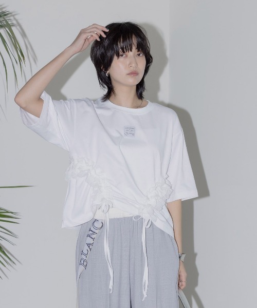 Eimee Law tシャツ サイドフリル ドロスト クロップドTシャツ
