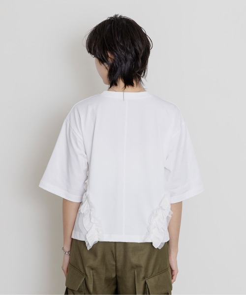 新品　今季　エイミーロウ　サイドフリル ドロスト クロップドTシャツ　ブラック サイドフリル ドロスト クロップドTシャツ Eimee Law│Eimee Law