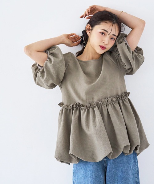 ブラウス シャツ バックペプラムバルーンスリーブブラウス レディース ブラウス シャツ バルーンスリーブペプラムブラウス レディース