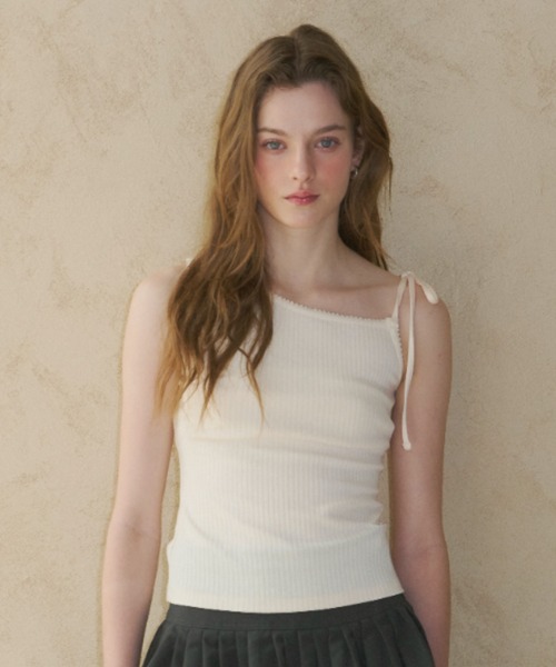 タンクトップ ノースリーブ one shoulder ribbon tank / ワンショルダーリボンタンク レディース