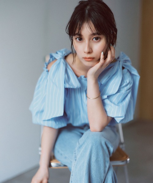 「NATURAL BEAUTY BASIC」 半袖ブラウス SMALL ブルー系その他 レディース