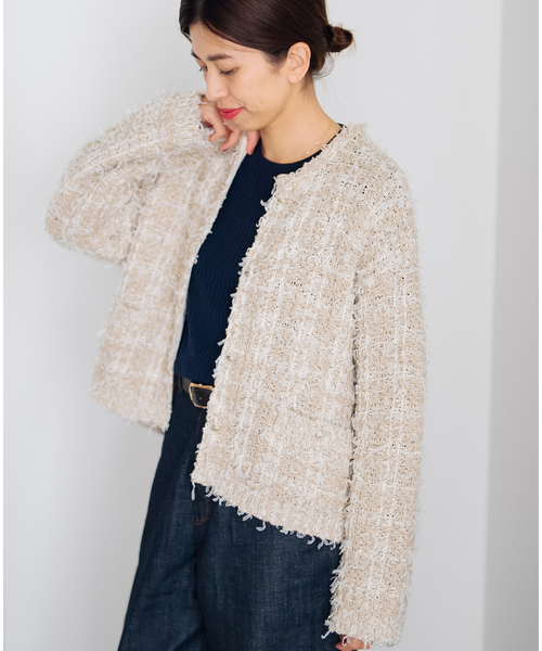 IENA ベージュ カーディガン IENA スーパーファインスムース ショート