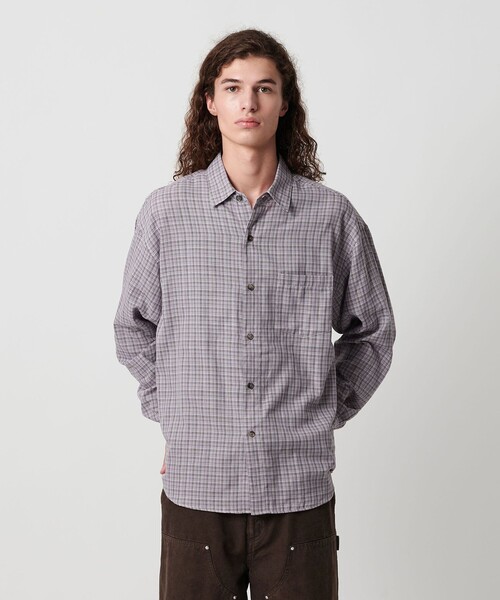 BEAUTY＆YOUTH 尾州ウールオンブレチェックシャツ Sサイズ ネイビー BEAUTY＆YOUTH 尾州ウールオンブレチェックシャツ Sサイズ ネイビー