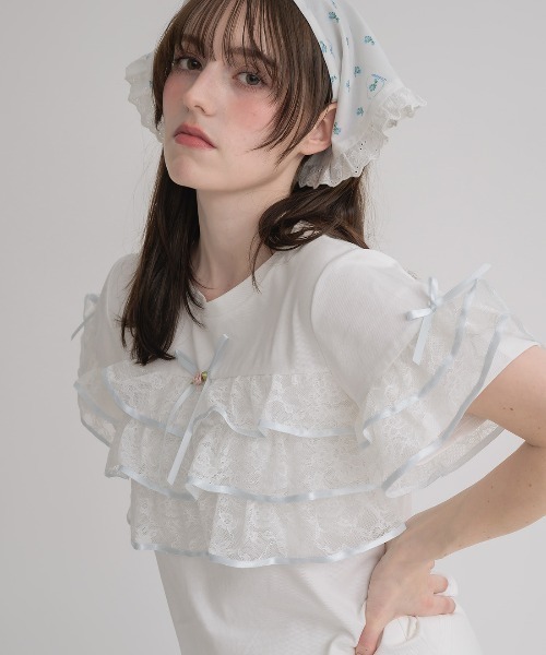 tシャツ Tulle frill color piping T-shirt レディース