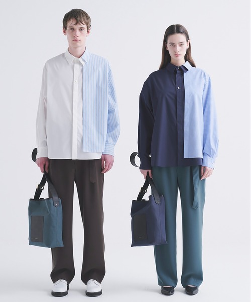 CULLNI ストライプ 半袖シャツ 黒 CULLNI シャツ Stripe Double Cloth Zip Up Shirt メンズ
