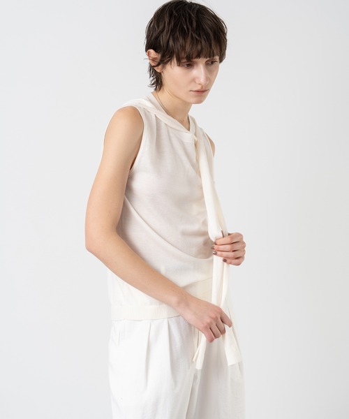 tシャツ 「ELOOPS」リボンデザイン ノースリーブニットトップス レディース