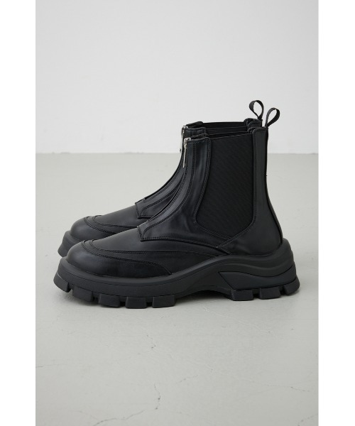 MOUSSY ベージュ ジッパー付きブーツ レザー調バックファスナーチャンキーショートブーツ[品番