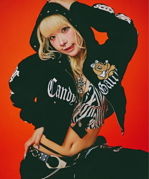 Galfy ブラック クロップドパーカー ガルフィー エンジェルパーカー GALFY（ガルフィー） パーカー GALFY-エンジェルギャルパーカー