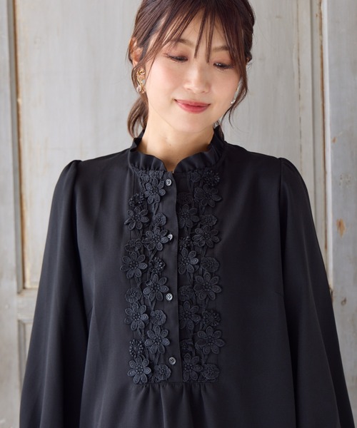 【美品】Rose Tiara　ケミカルレースのブラウス　42　ネイビー 美品】Rose Tiara ケミカルレースのブラウス 42 ネイビー 【公式通販】