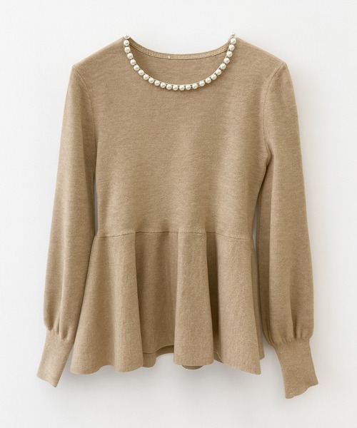 60％オフ★アナイ★パール付きペプラムニット フリルプルオーバー ANAYI - 60％オフ☆アナイ☆パール付きペプラムニット フリルプル