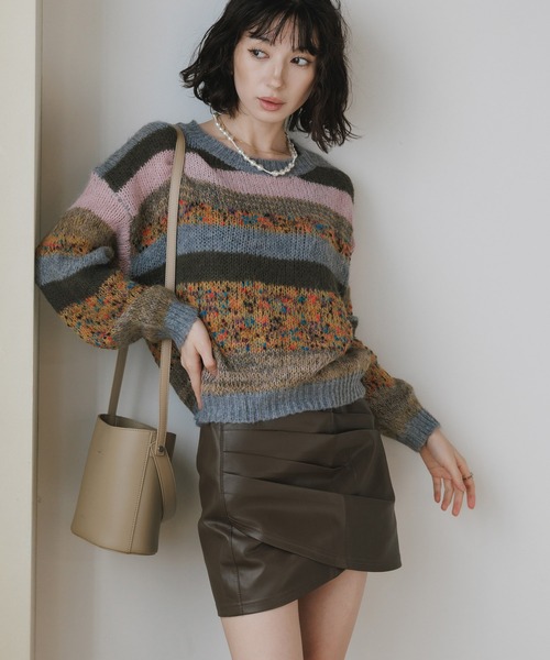 AO2 ニット セーター Multi-Border Design Crew Neck Knit / マルチ 