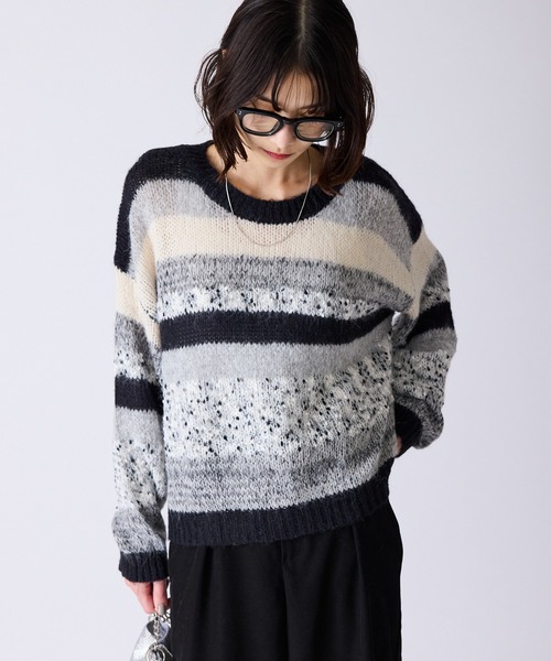 AO2 ニット セーター Multi-Border Design Crew Neck Knit / マルチ 