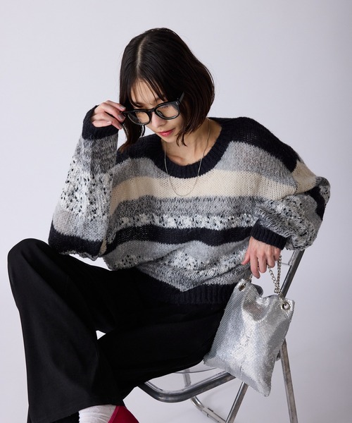 AO2 ニット セーター Multi-Border Design Crew Neck Knit / マルチ 
