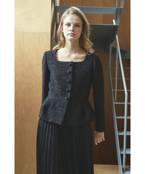 ジャケット ノーカラージャケット Camille Tweed Jacket スクエアーペプラムJK レディース_13