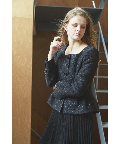 ジャケット ノーカラージャケット Camille Tweed Jacket スクエアーペプラムJK レディース_14