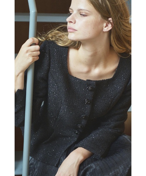 ジャケット ノーカラージャケット Camille Tweed Jacket スクエアーペプラムJK レディース_15