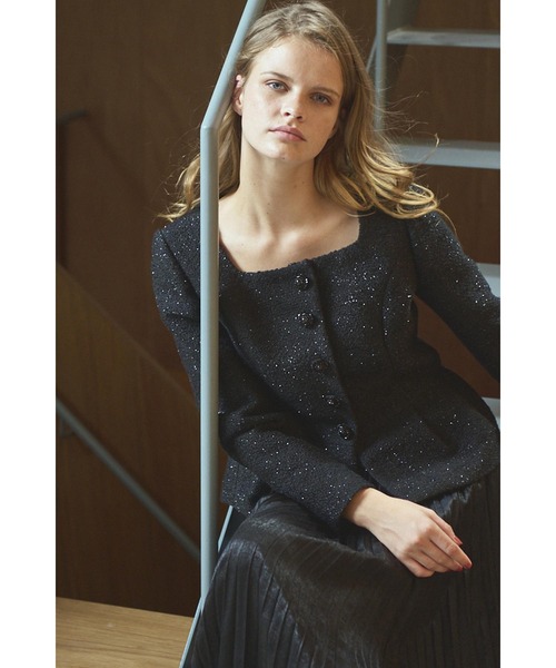 ジャケット ノーカラージャケット Camille Tweed Jacket スクエアーペプラムJK レディース_16