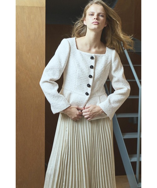 ジャケット ノーカラージャケット Camille Tweed Jacket スクエアーペプラムJK レディース_9