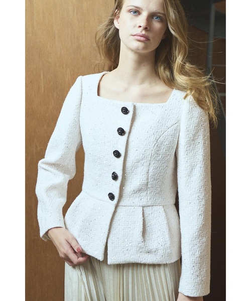 ジャケット ノーカラージャケット Camille Tweed Jacket スクエアーペプラムJK レディース_3