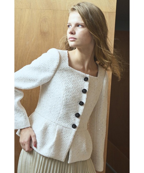 ジャケット ノーカラージャケット Camille Tweed Jacket スクエアーペプラムJK レディース_5